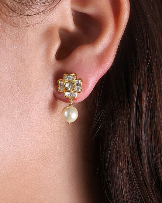 Phool Earring with pearl Drop