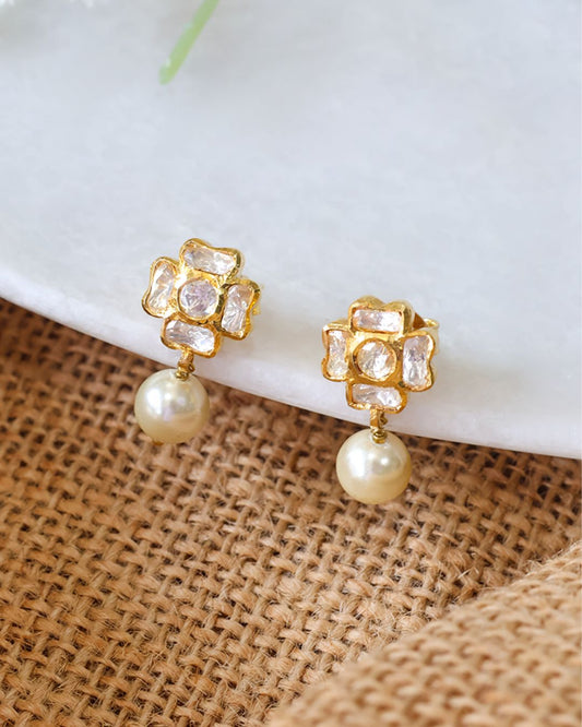 Phool Earring with pearl Drop
