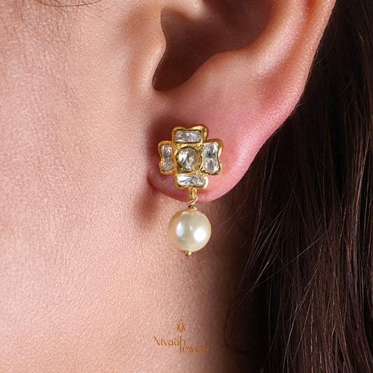Phool Earring with pearl Drop